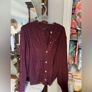 Women's Burgundy Cable Knit Cardigan Sweater
